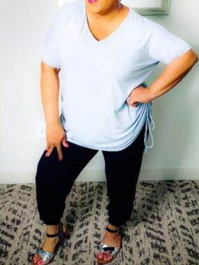 Zenana V-Neck Side Tie Top | Casual Flowy Tee | S–2X